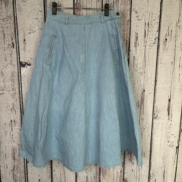 Calvin Klein Dresses & Skirts - VINTAGE 1980s Calvin Klein Sport Denim Chambray Midi Skirt Flare A Line Size 10*